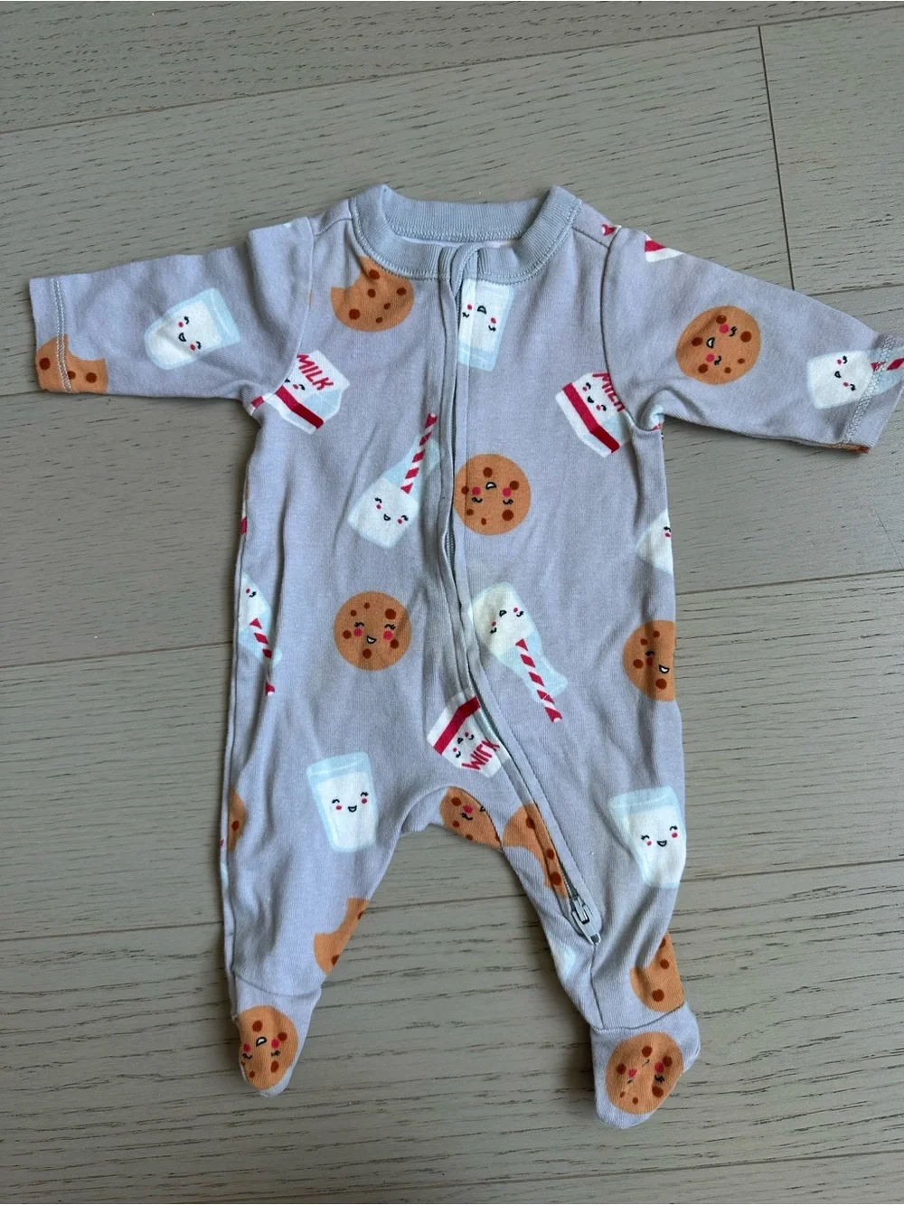 Old Navy Gray Footed One-Piece with Cookie & Milk Print